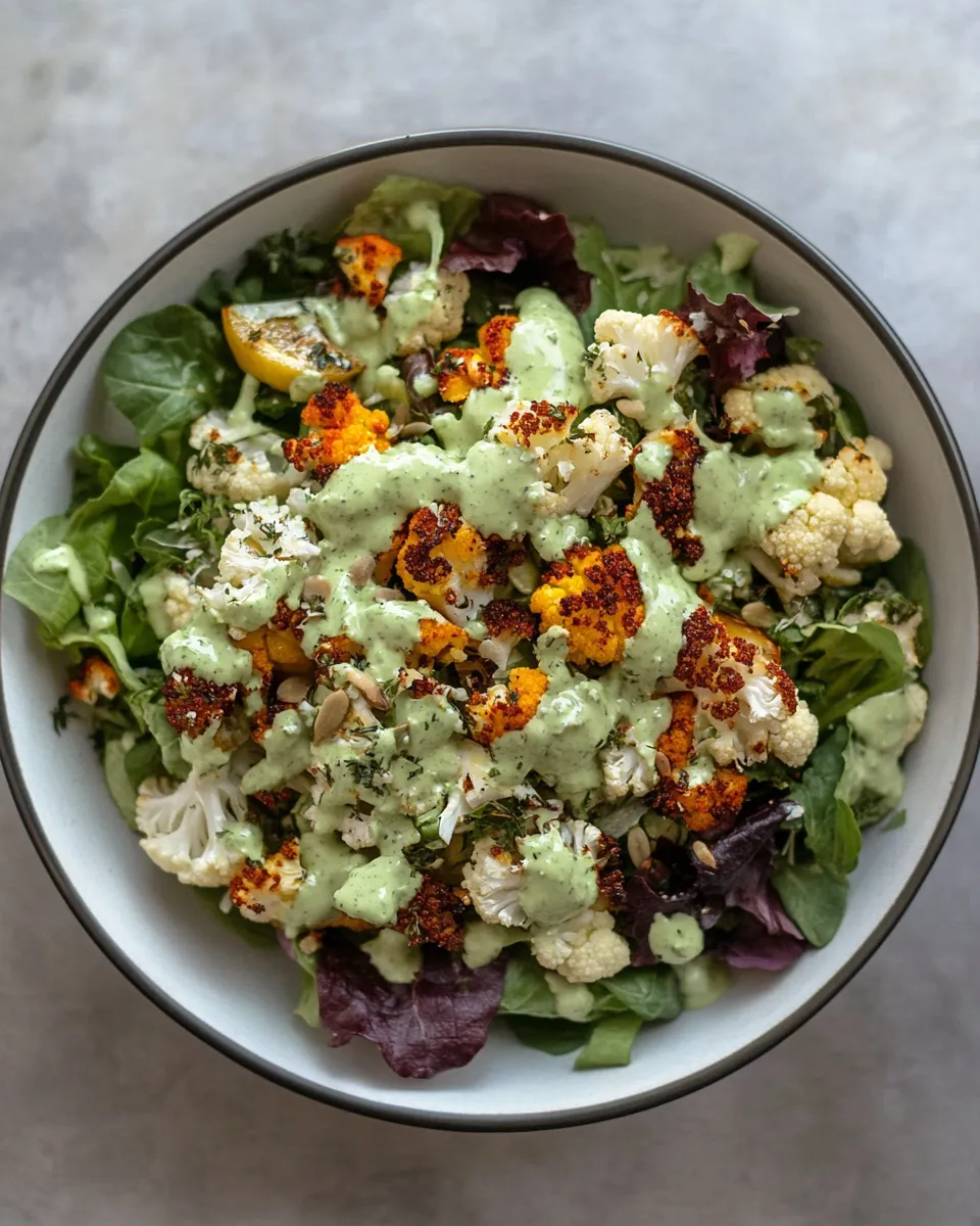Best Harissa Roasted Cauliflower Salad Lemon-Avocado Dressing recipe photo