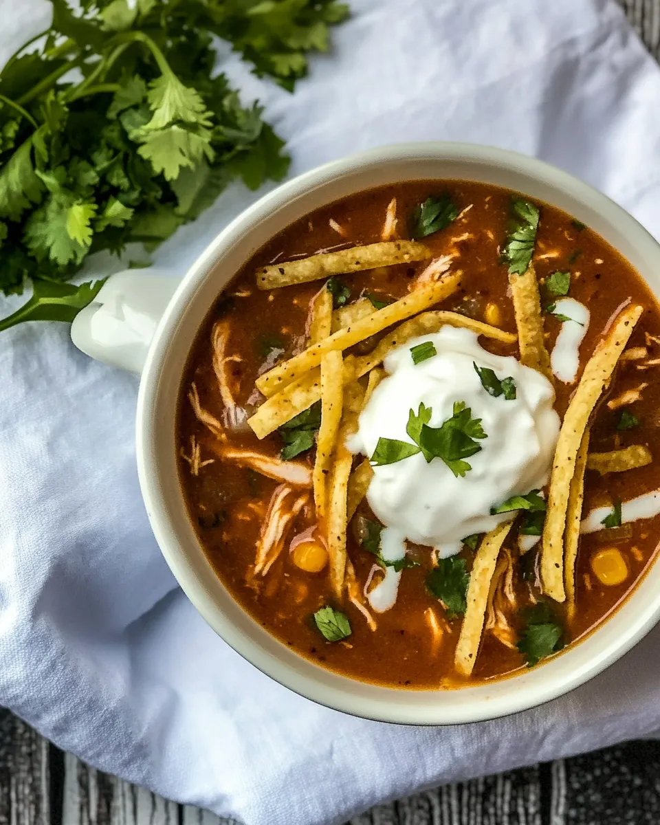 Delicious Healthy Crockpot Chicken Tortilla Soup image