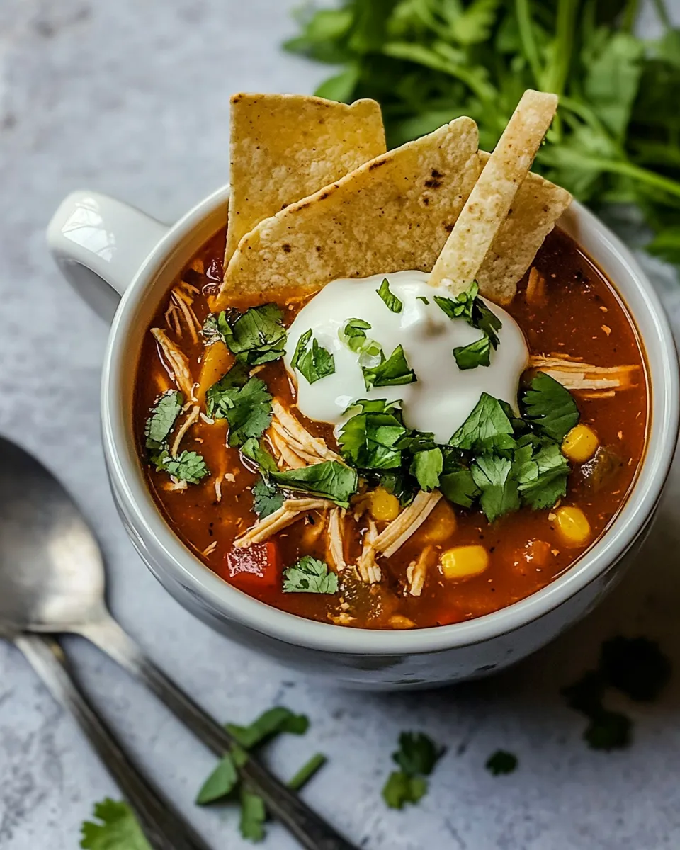 Savory Healthy Crockpot Chicken Tortilla Soup shot