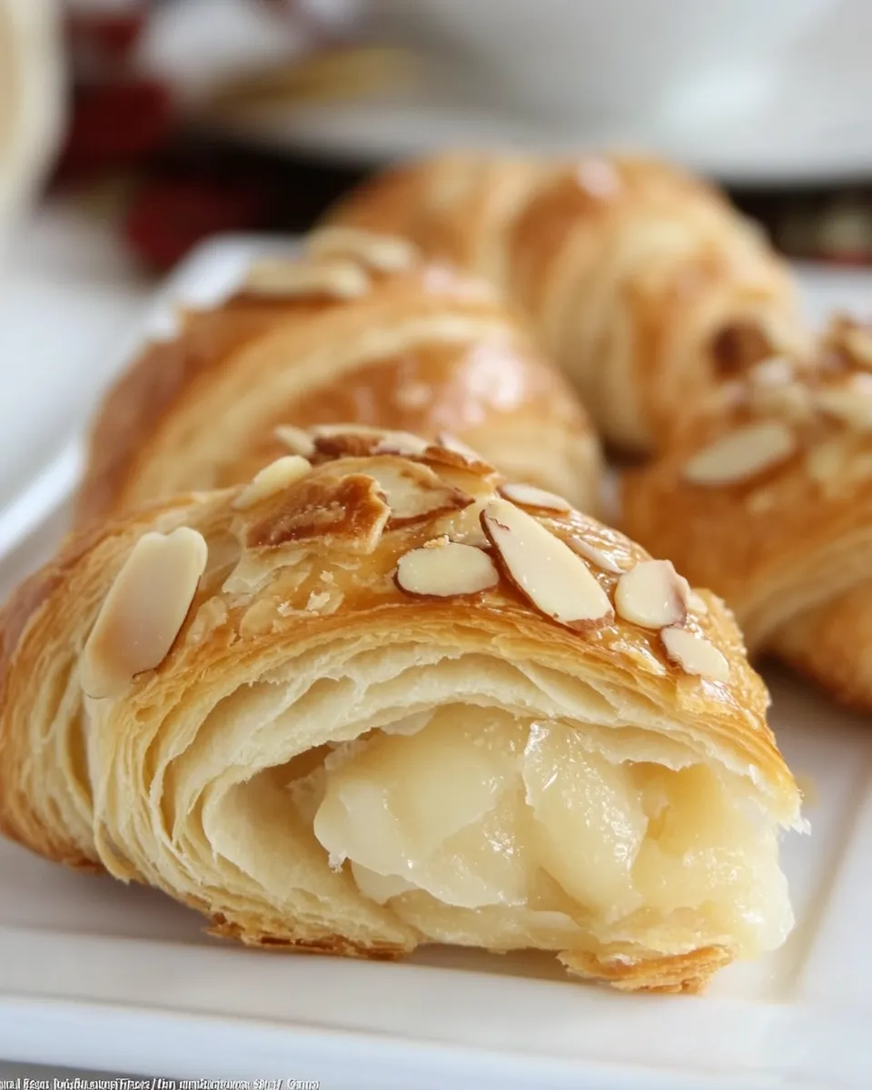 Delicious Homemade Almond Croissants food shot