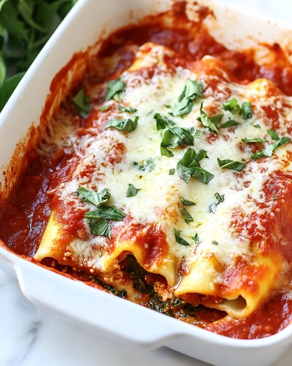 Classic Homemade Spinach Manicotti shot