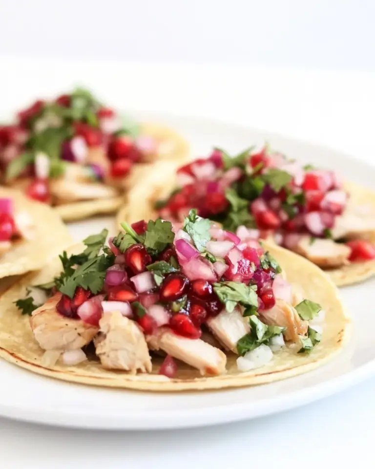 Savory Honey Ginger Chicken Tostadas with Pomegranate Lime Salsa. recipe photo