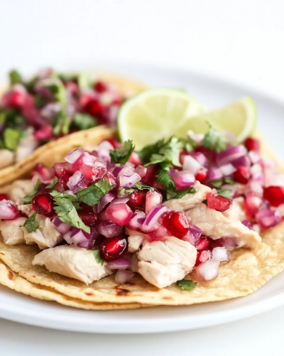Ultimate Honey Ginger Chicken Tostadas with Pomegranate Lime Salsa. shot