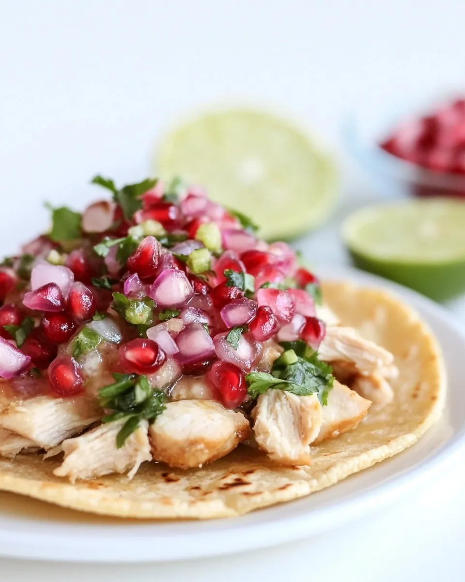 Classic Honey Ginger Chicken Tostadas with Pomegranate Lime Salsa. recipe photo
