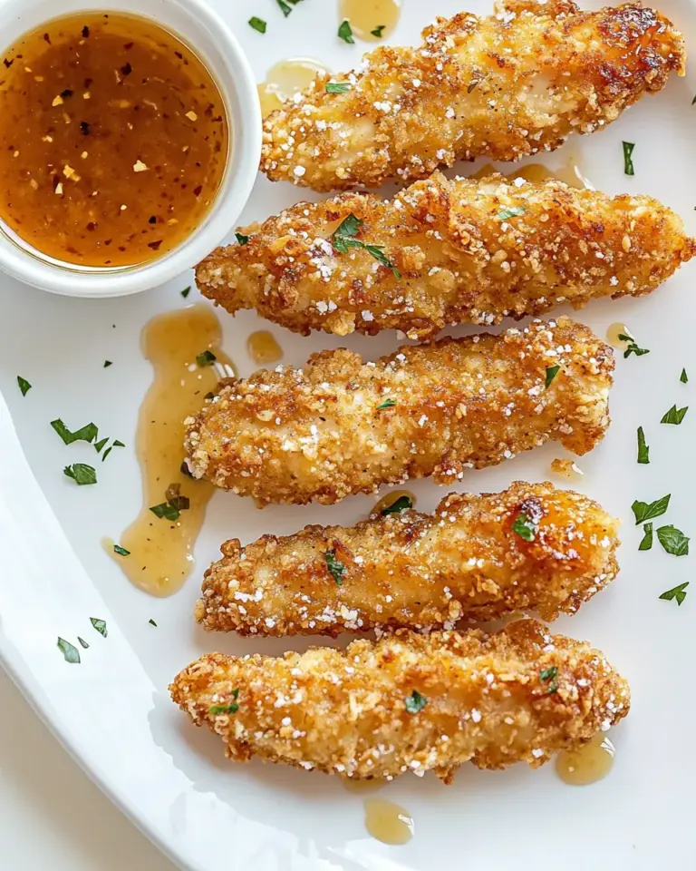 Classic Hot Honey Pretzel Chicken Fingers with House Sauce. picture