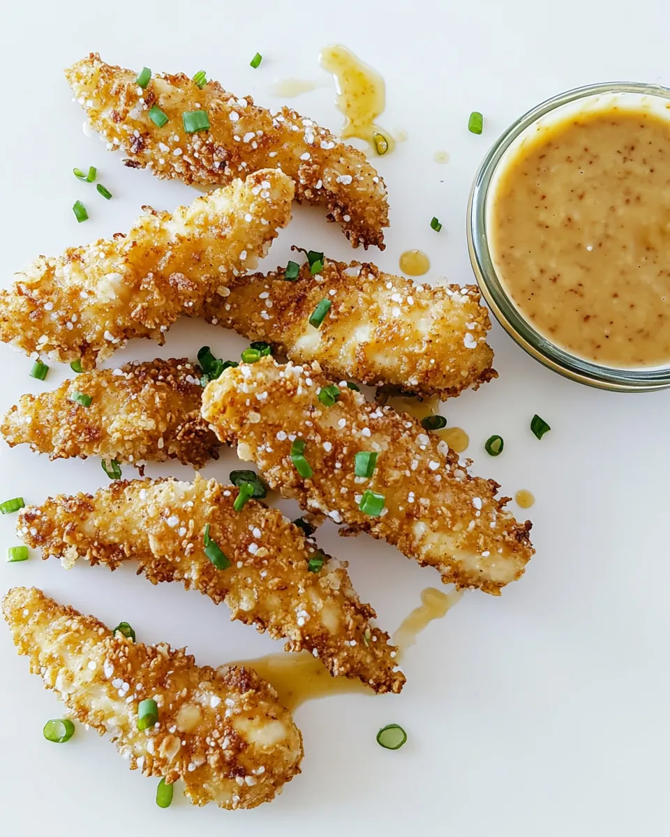 Savory Hot Honey Pretzel Chicken Fingers with House Sauce. shot
