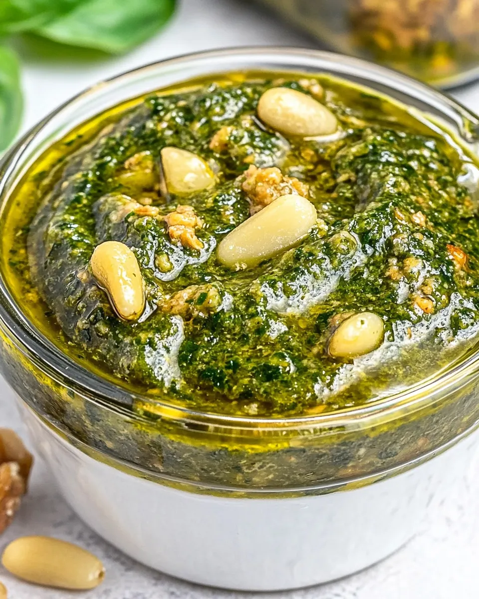 Homemade Ina Gartens Pine Nut and Walnut Pesto Sauce photo
