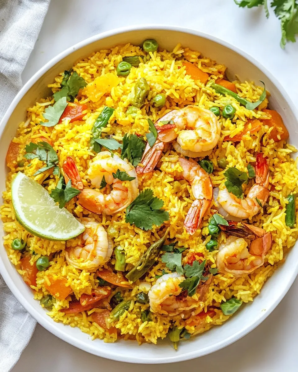 Delicious Indian Shrimp Biryani shot