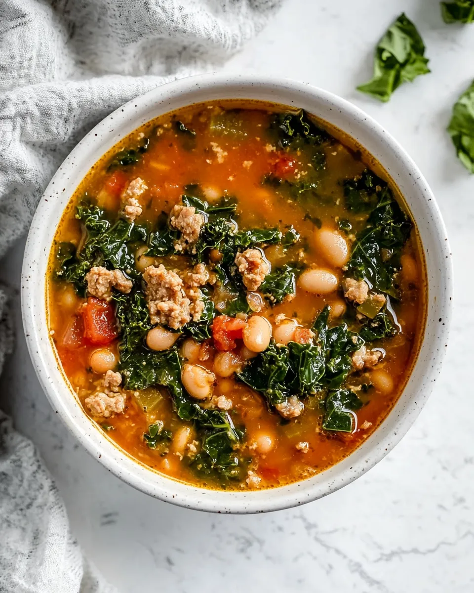 Quick Instant Pot Sausage Bean and Kale Soup food shot