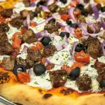 Homemade Lamb Souvlaki Pizza with Tzatziki Sauce photo