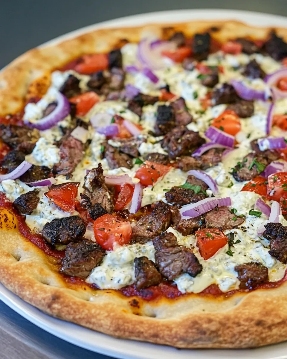 Classic Lamb Souvlaki Pizza with Tzatziki Sauce image