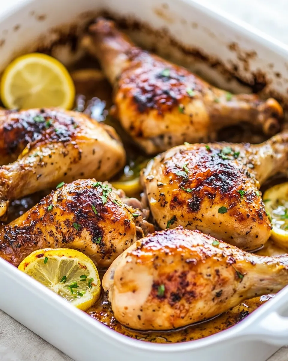Delicious Lemon Garlic Roasted Chicken Legs shot