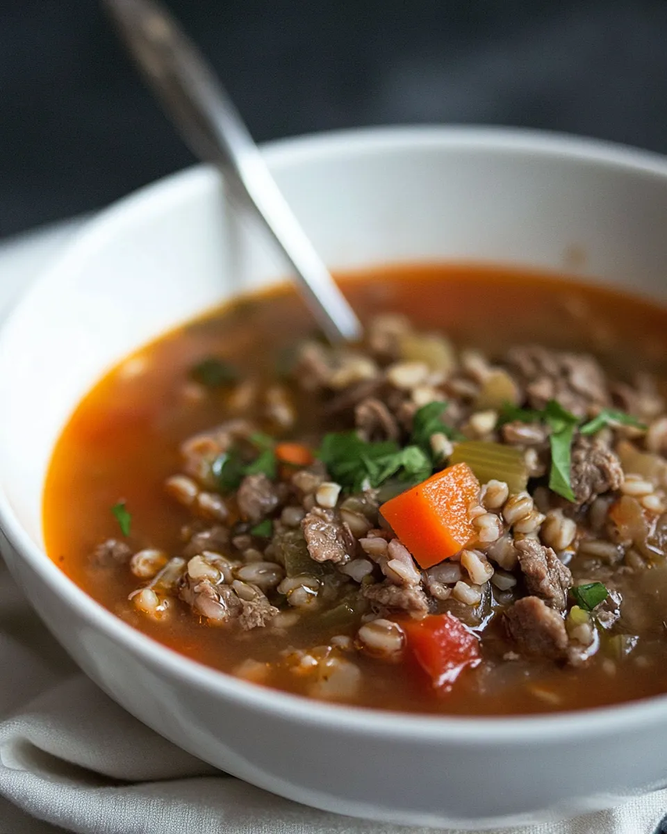 Delicious Macro Friendly Beef and Farro Soup shot