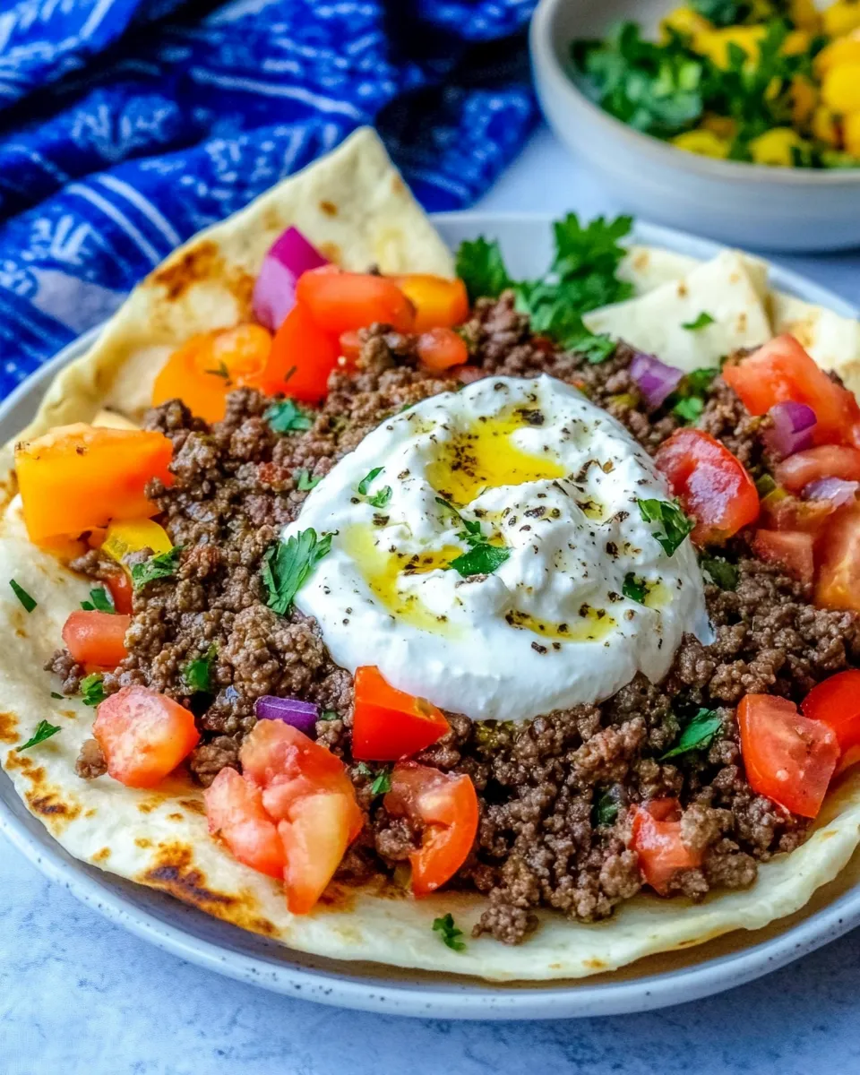 Homemade Mediterranean Ground Beef And Yogurt Platter photo