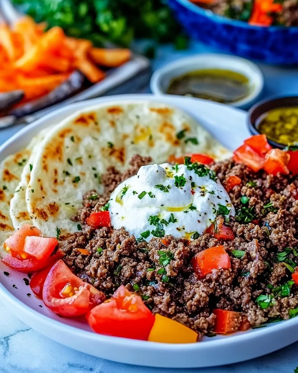 Classic Mediterranean Ground Beef And Yogurt Platter image