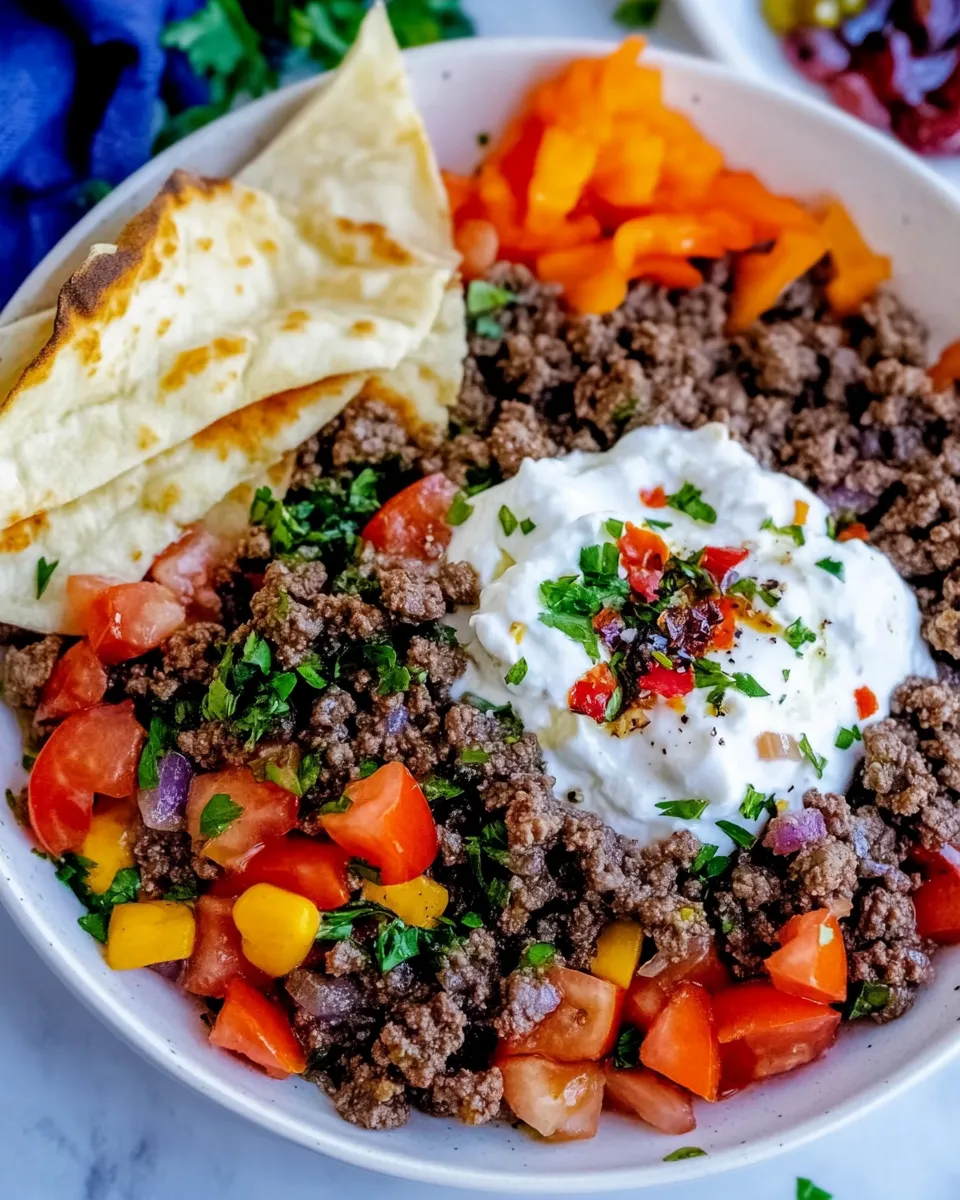 Delicious Mediterranean Ground Beef And Yogurt Platter shot
