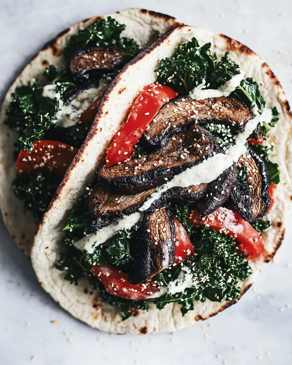 Easy Miso Grilled Portobello & Kale Caesar Pitas photo