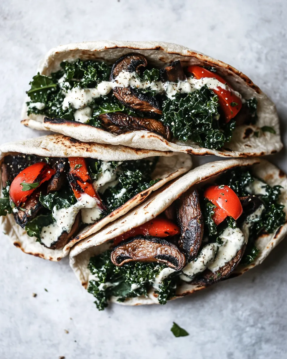 Healthy Miso Grilled Portobello & Kale Caesar Pitas dish photo