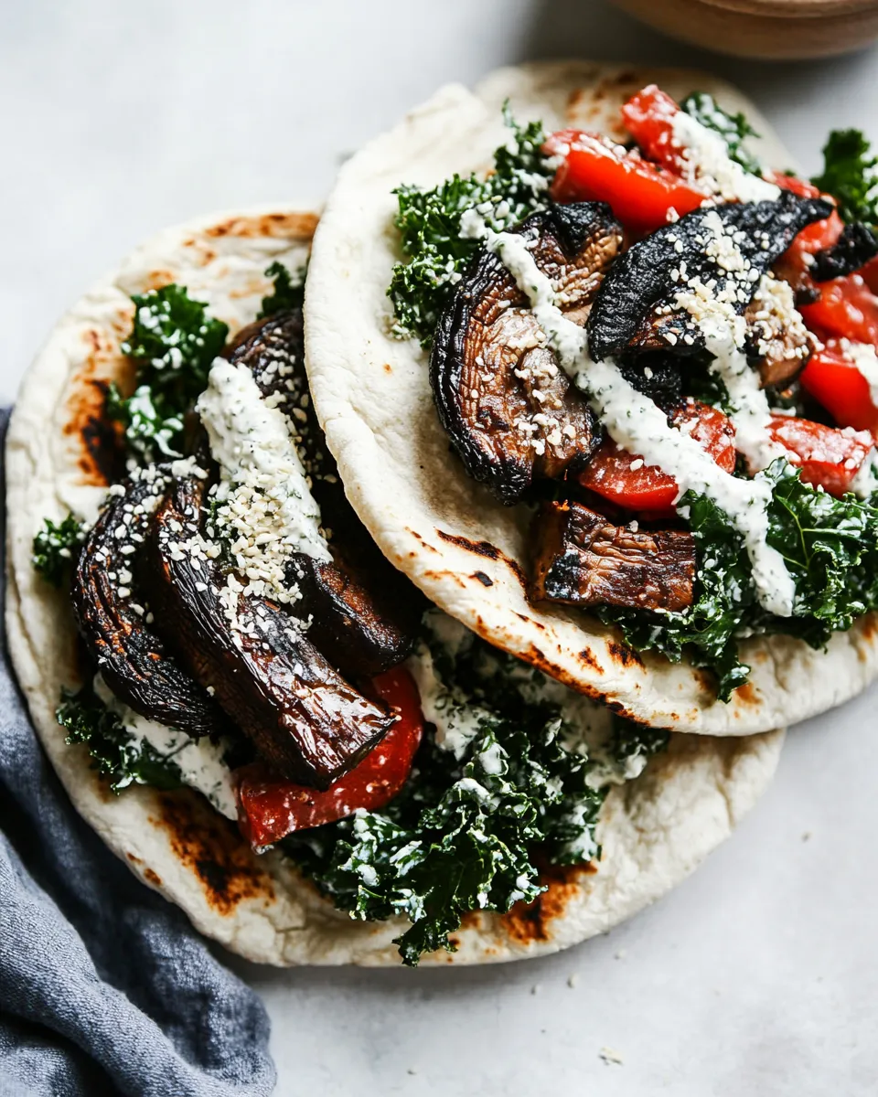 Tasty Miso Grilled Portobello & Kale Caesar Pitas food shot