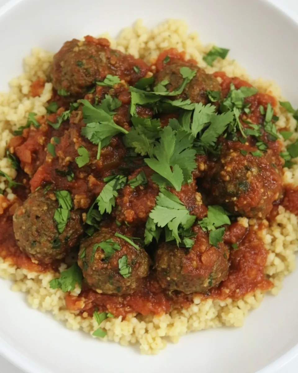 Savory Moroccan meatballs with herb couscous image