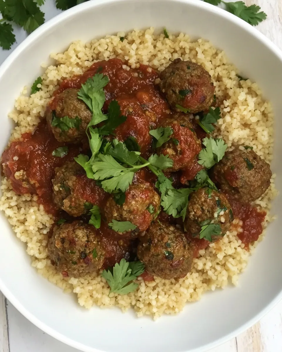 Quick Moroccan meatballs with herb couscous dish photo