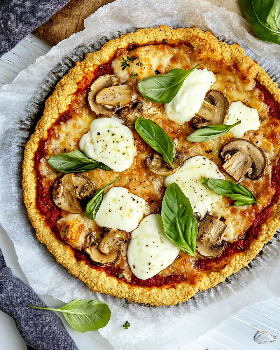 Easy Mozzarella & Mushroom Cauliflower Crust Pizza recipe photo