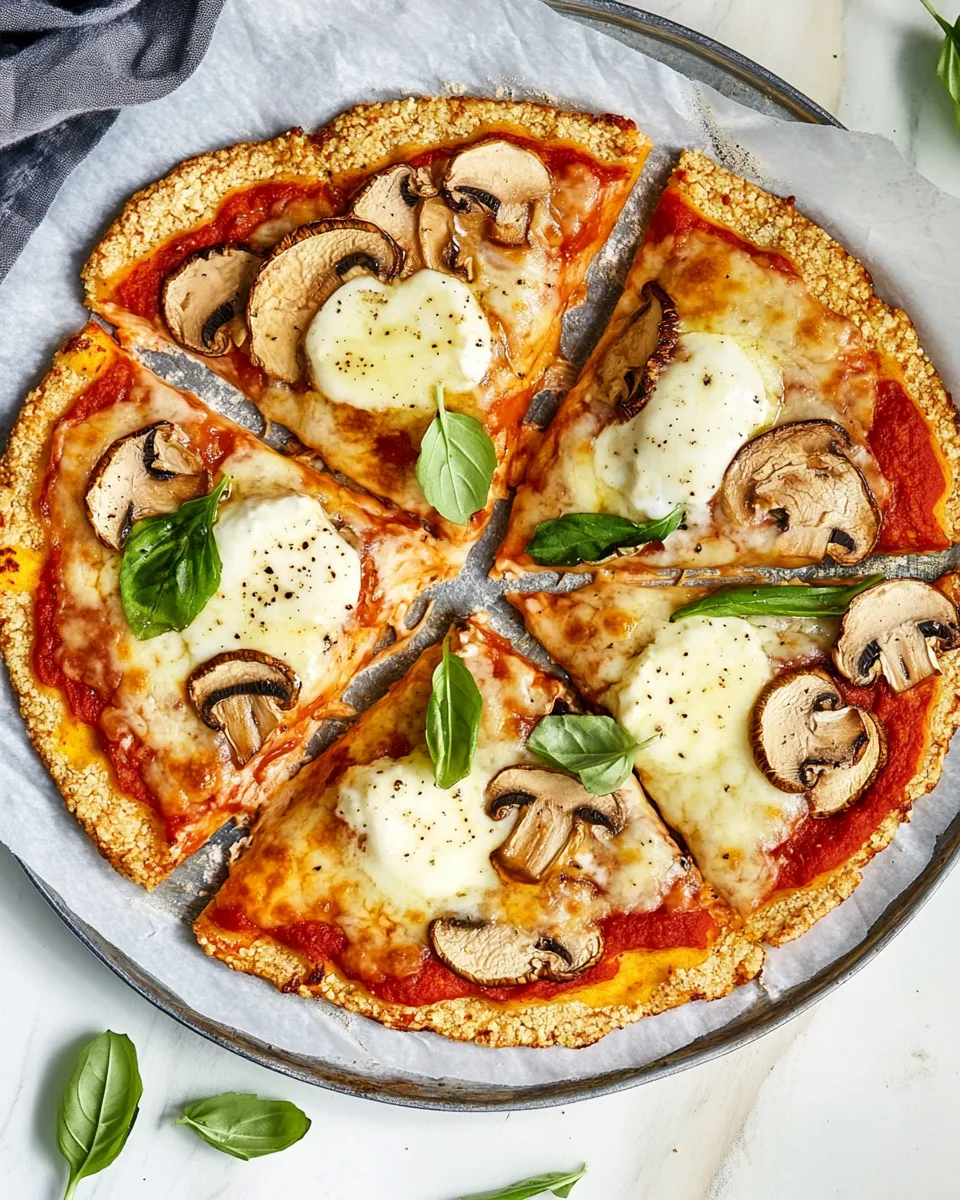 Delicious Mozzarella & Mushroom Cauliflower Crust Pizza shot