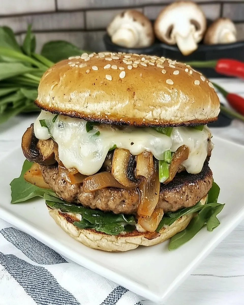 Tasty Mushroom Cheese Stuffed Sriracha Chive Turkey Burgers recipe photo