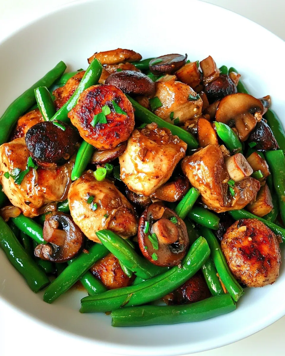 Delicious Mushroom Chicken with Green Beans food shot
