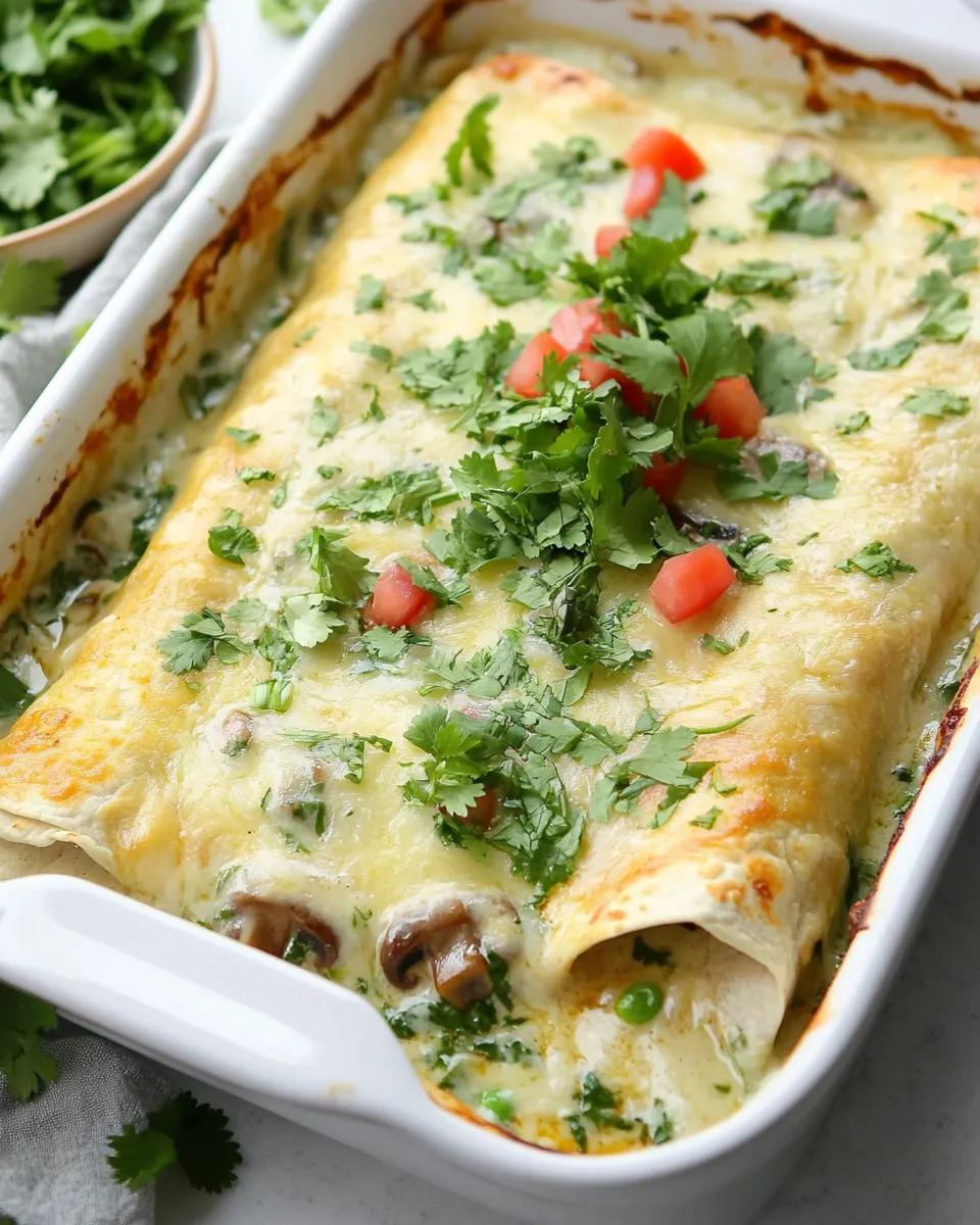 Savory Mushroom, Spinach, and Chicken Enchiladas dish photo