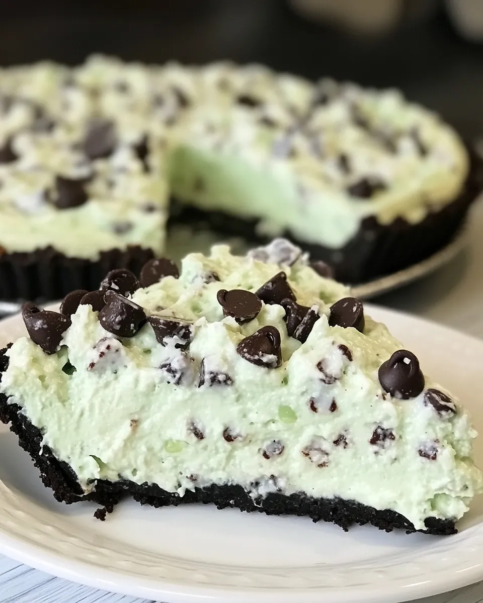 Homemade No-Bake Mint Chocolate Chip Pie photo