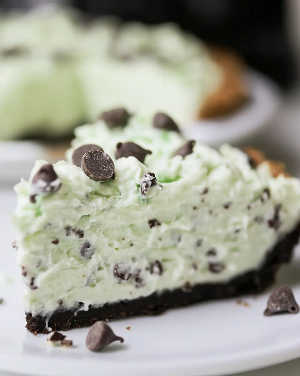 Delicious No-Bake Mint Chocolate Chip Pie shot