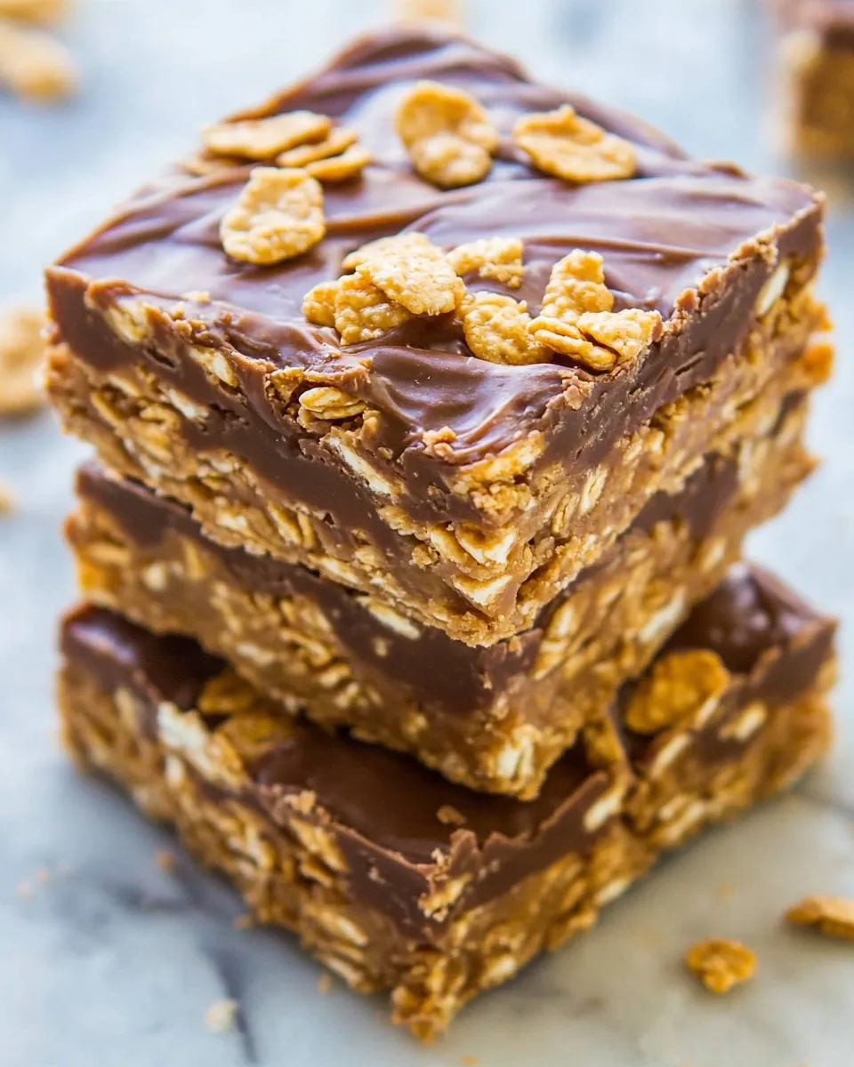 Easy No-Bake Triple Peanut Butter Cornflake Bars photo