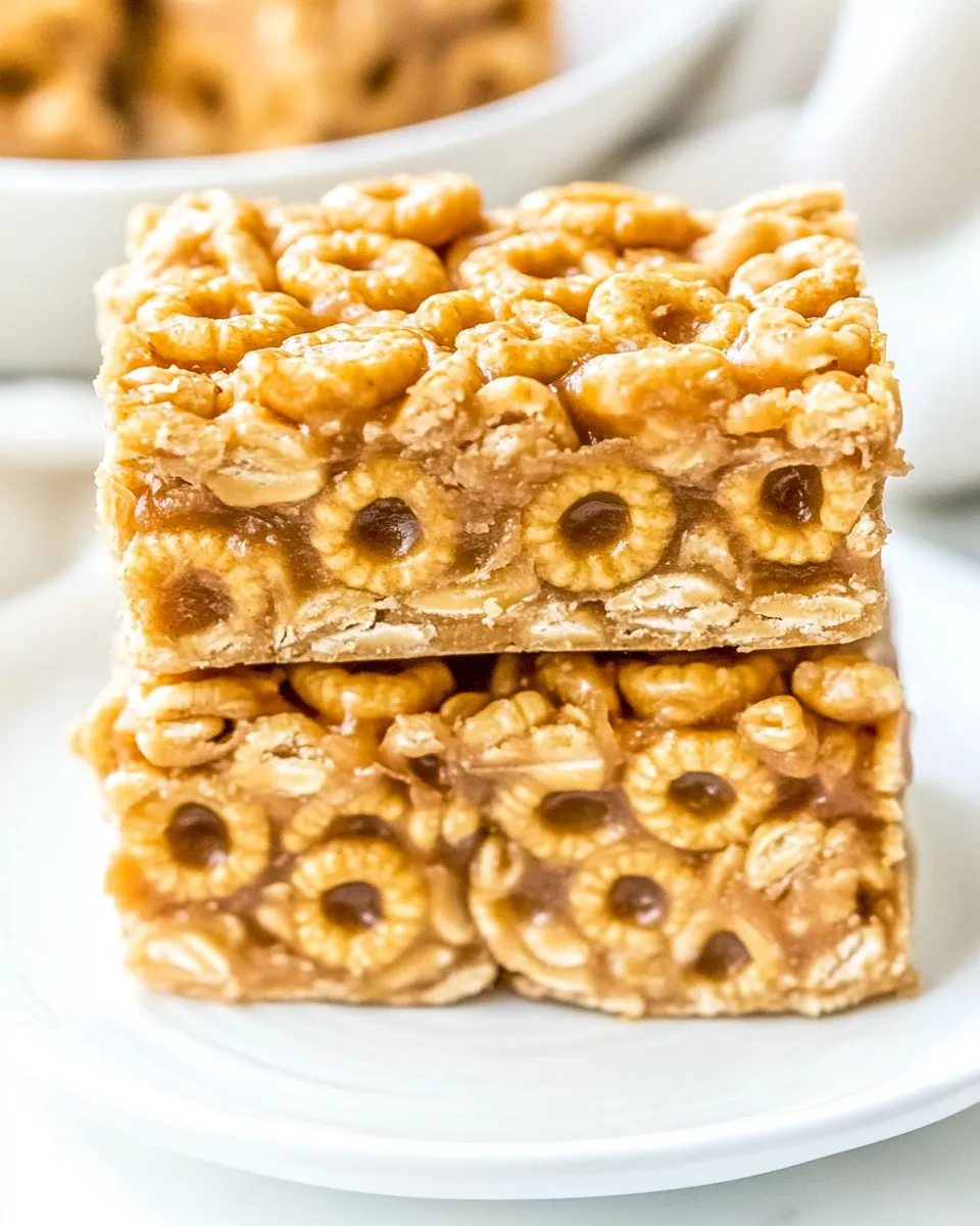 Healthy No Bake Peanut Butter Cheerio Bars shot