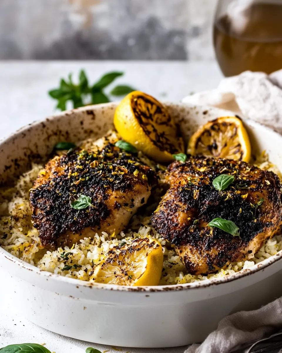 Easy One Pan Lemon Pepper Yogurt Chicken and Rice. dish image