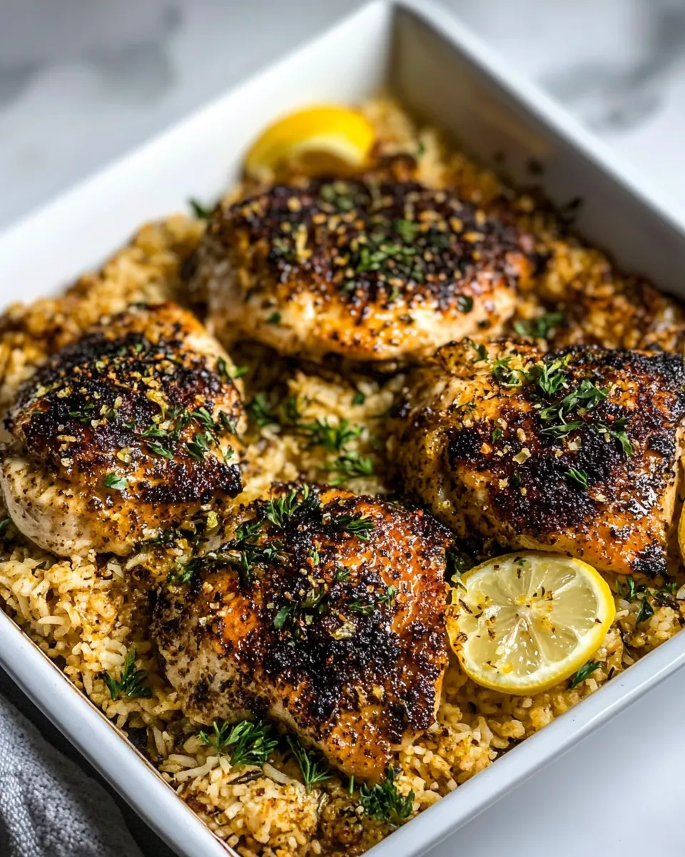 Delicious One Pan Lemon Pepper Yogurt Chicken and Rice. recipe image