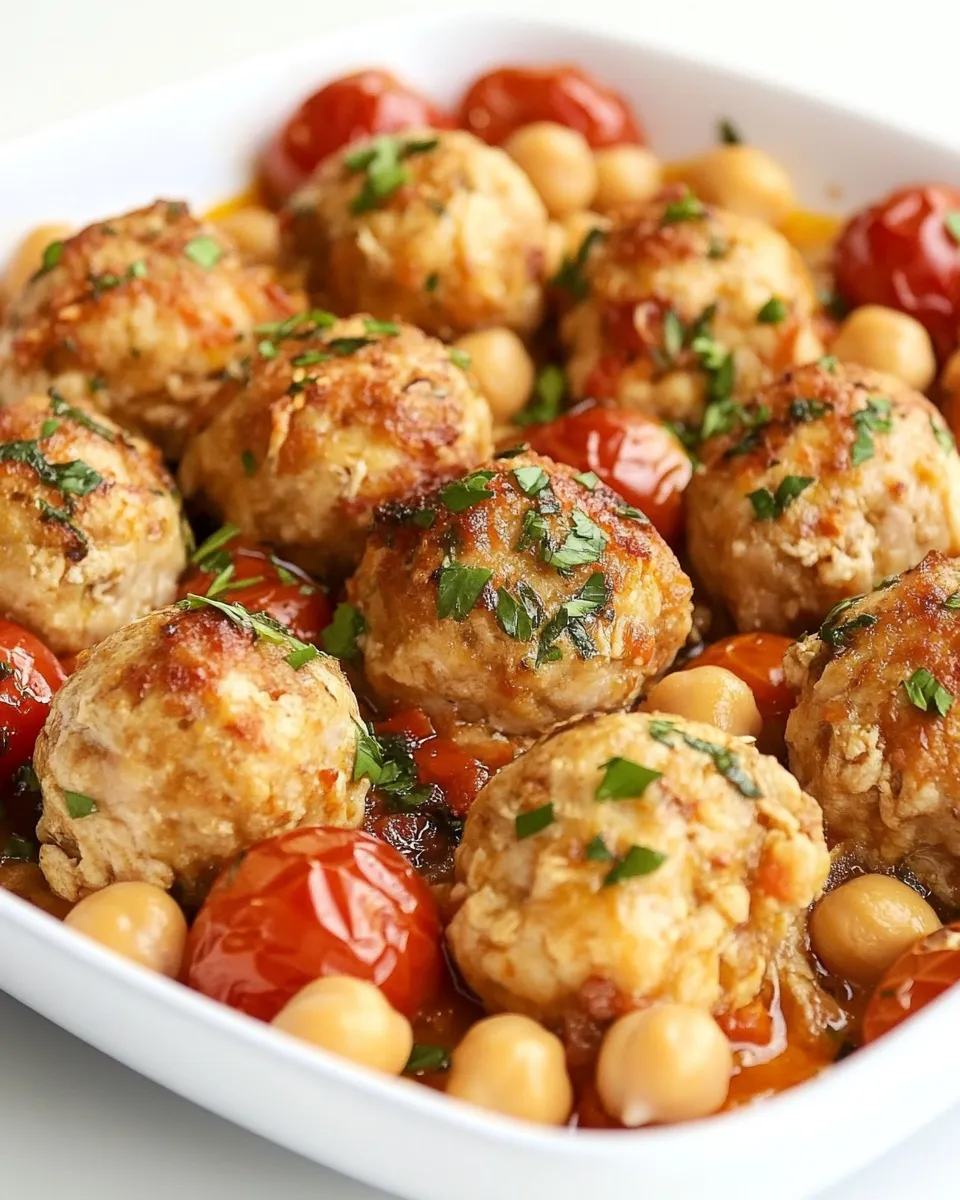 Easy One Pan Mediterranean Chicken Meatballs, Tomatoes, and Chickpeas photo