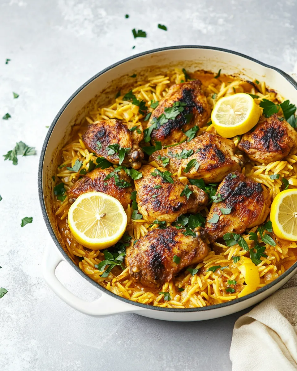 Delicious One Pan Moroccan Lemon Chicken with Orzo image