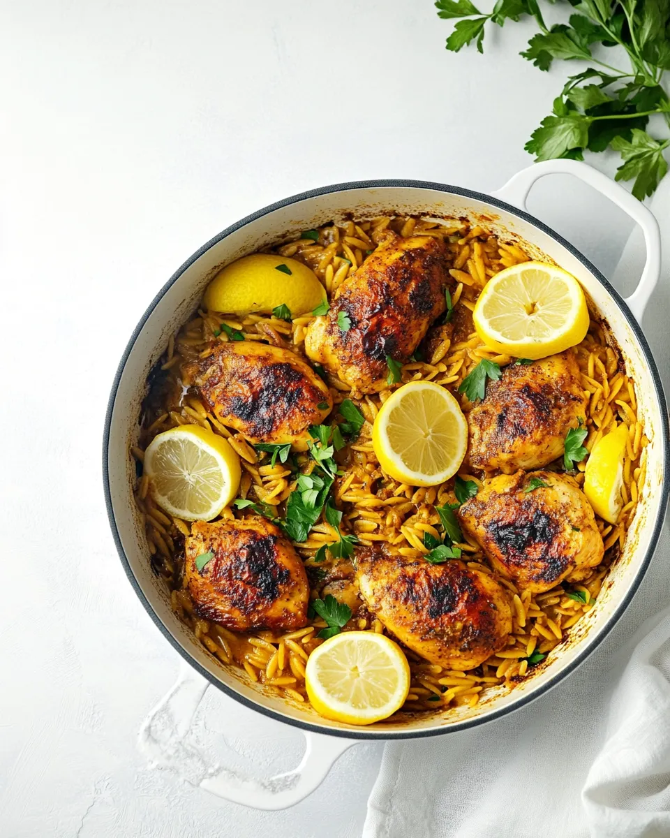 Quick One Pan Moroccan Lemon Chicken with Orzo shot