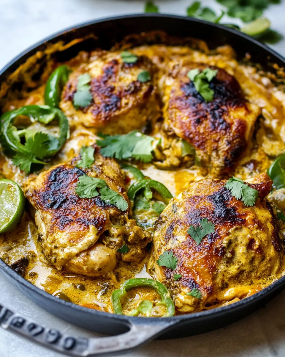 Delicious One Skillet Cheesy Green Chile Chicken image