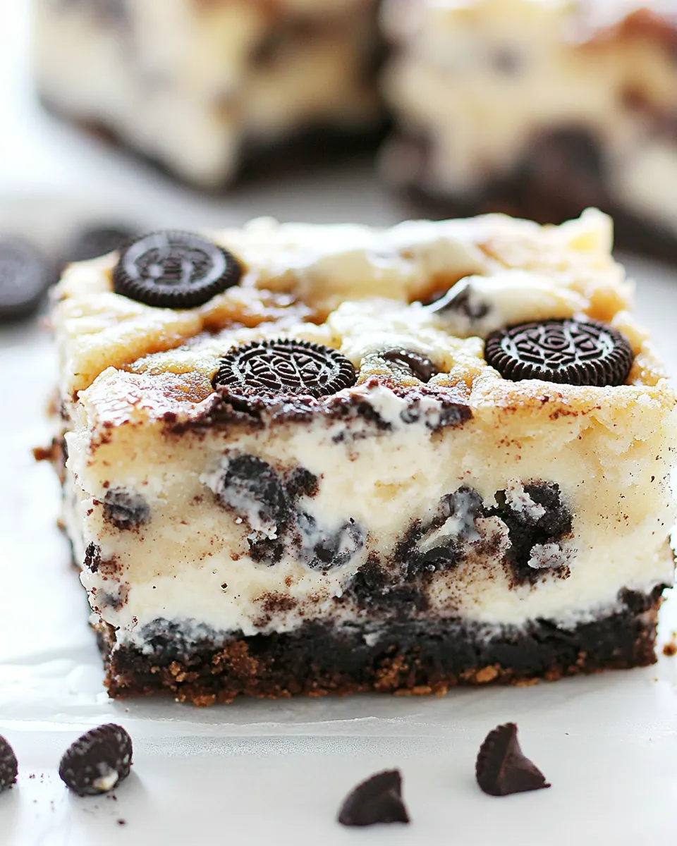 Easy Oreo Cheesecake Cookie Dough Bars food shot