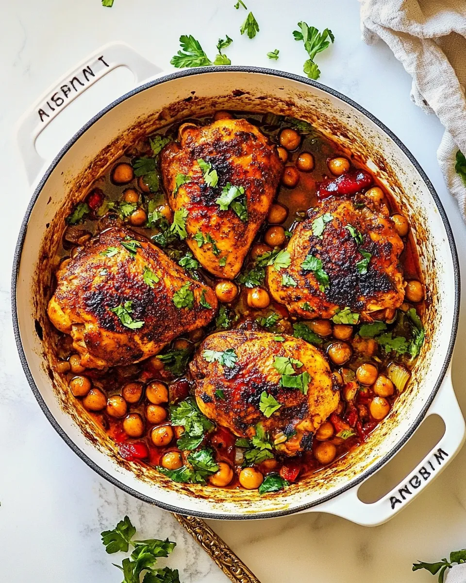 Delicious Pan Seared Chicken with Harissa Chickpeas Recipe dish photo