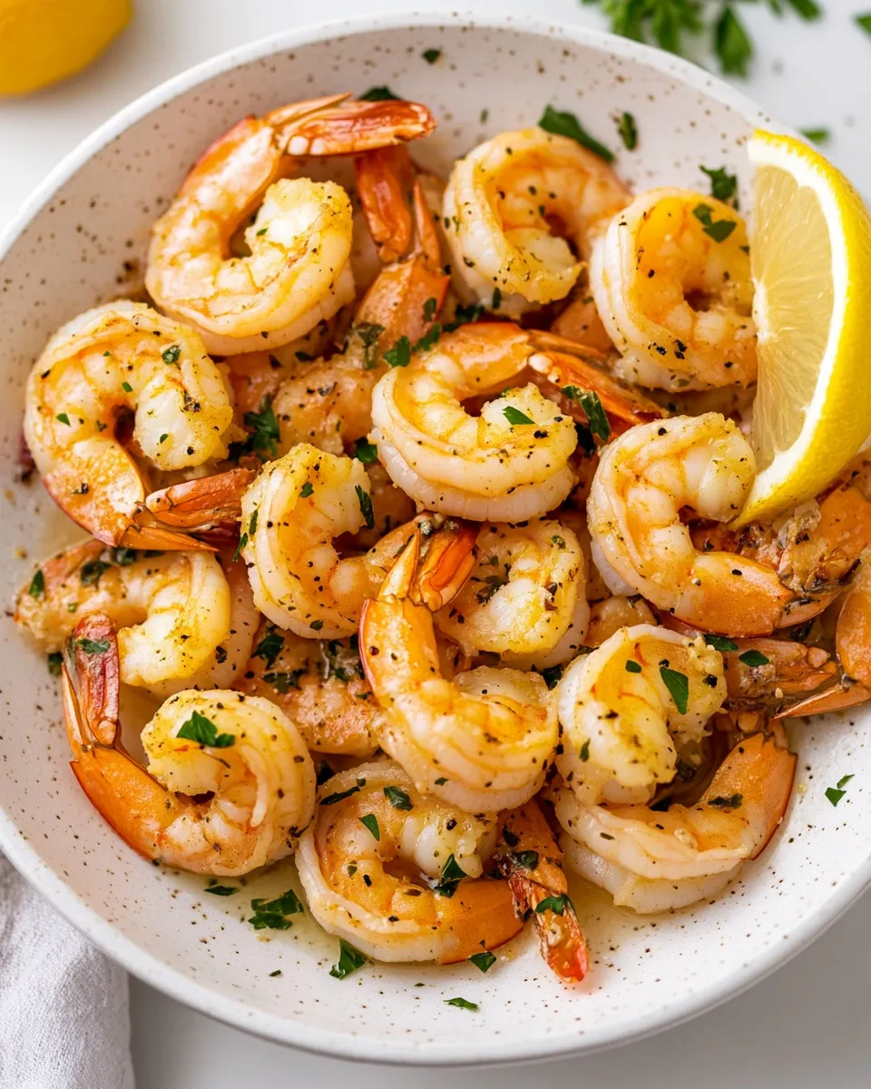 Savory Pan Seared Shrimp food shot