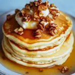 Homemade Pancakes with Brie Cream, Honey and Walnuts photo