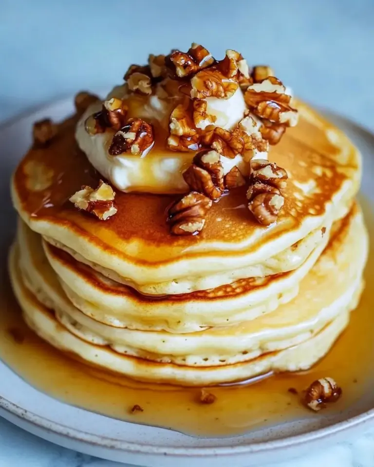Homemade Pancakes with Brie Cream, Honey and Walnuts photo
