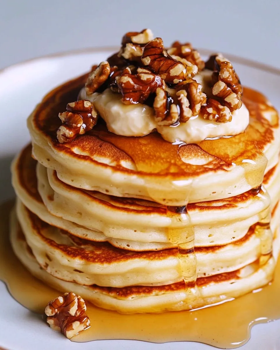 Quick Pancakes with Brie Cream, Honey and Walnuts shot