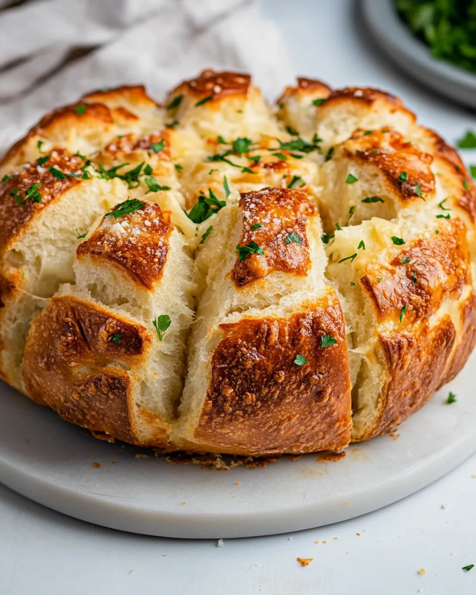 Delicious Parmesan and Garlic Butter Cheesy Pull Apart Bread shot