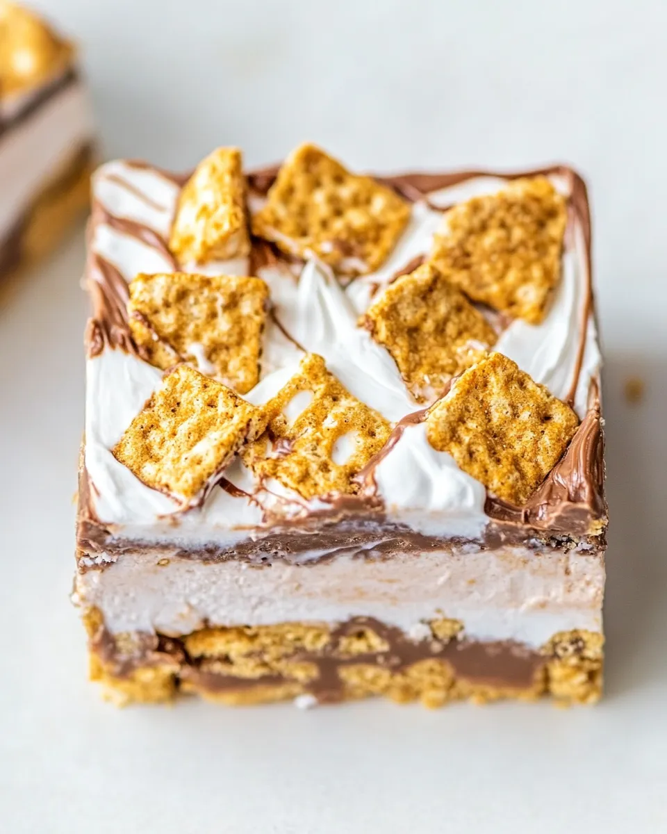Classic Peanut Butter Cup Golden Grahams Smores Bars. recipe image