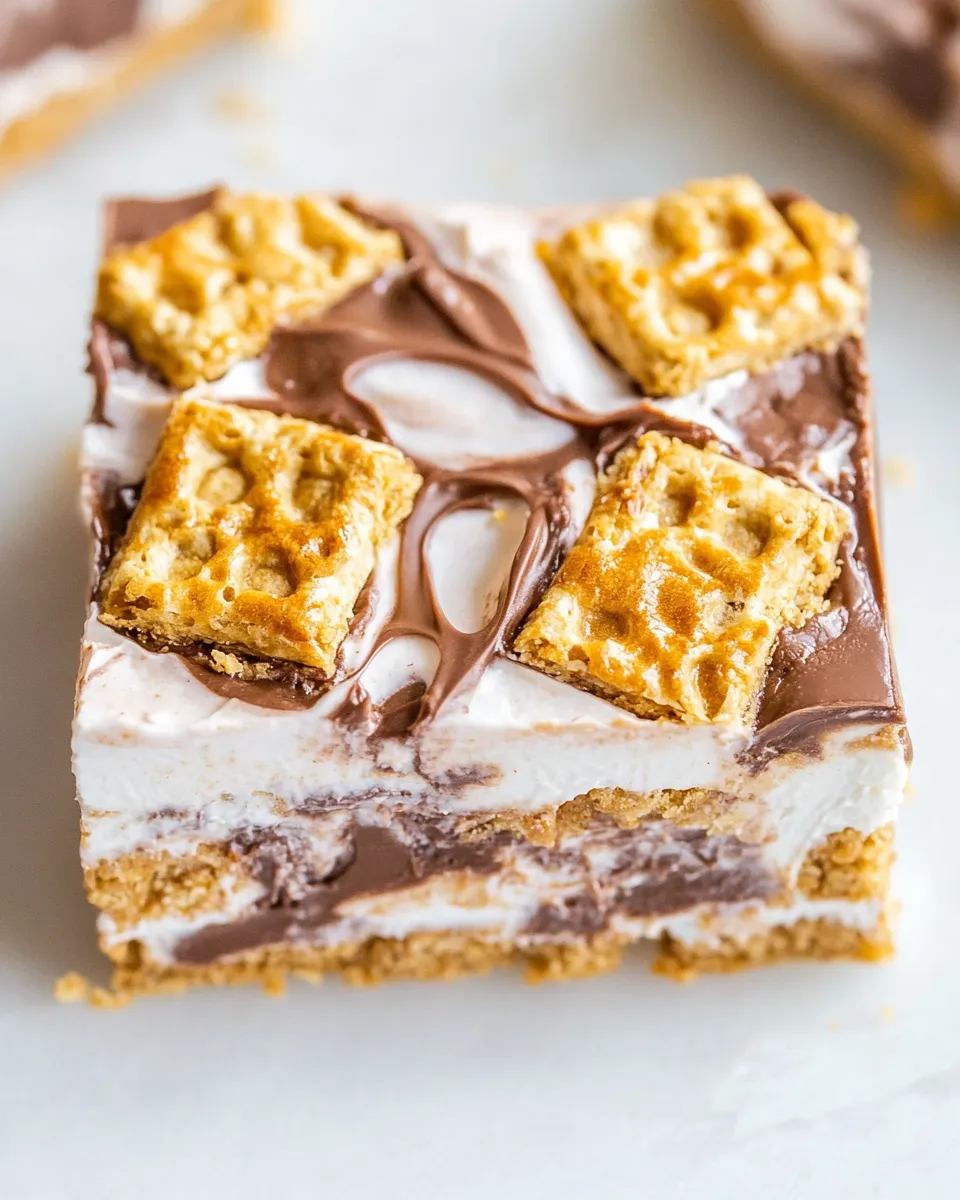 Easy Peanut Butter Cup Golden Grahams Smores Bars. dish image