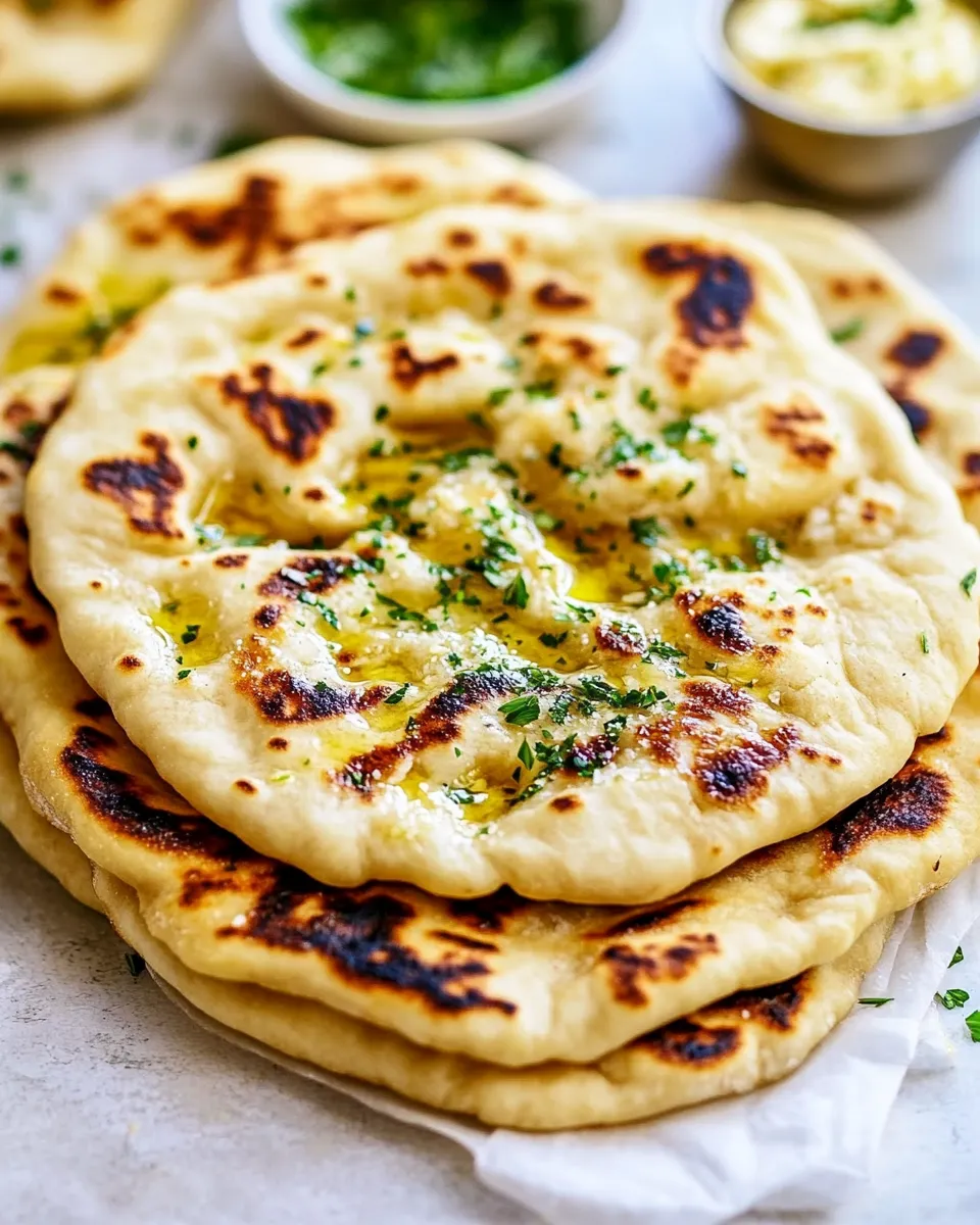 Delicious Perfect Naan Bread with Garlic Butter shot